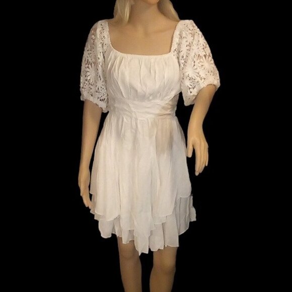 ETCYY Dresses & Skirts - NWT - Summer Tie Back Lace Sleeves Ruffle A-Line Casual Layer Hem Mini Dress